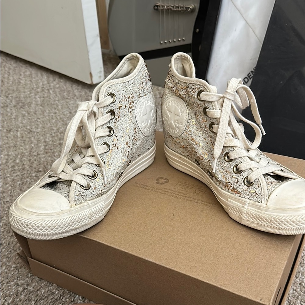 Converse Cream High-Top Wedge Sneakers (Lux Wedge)
